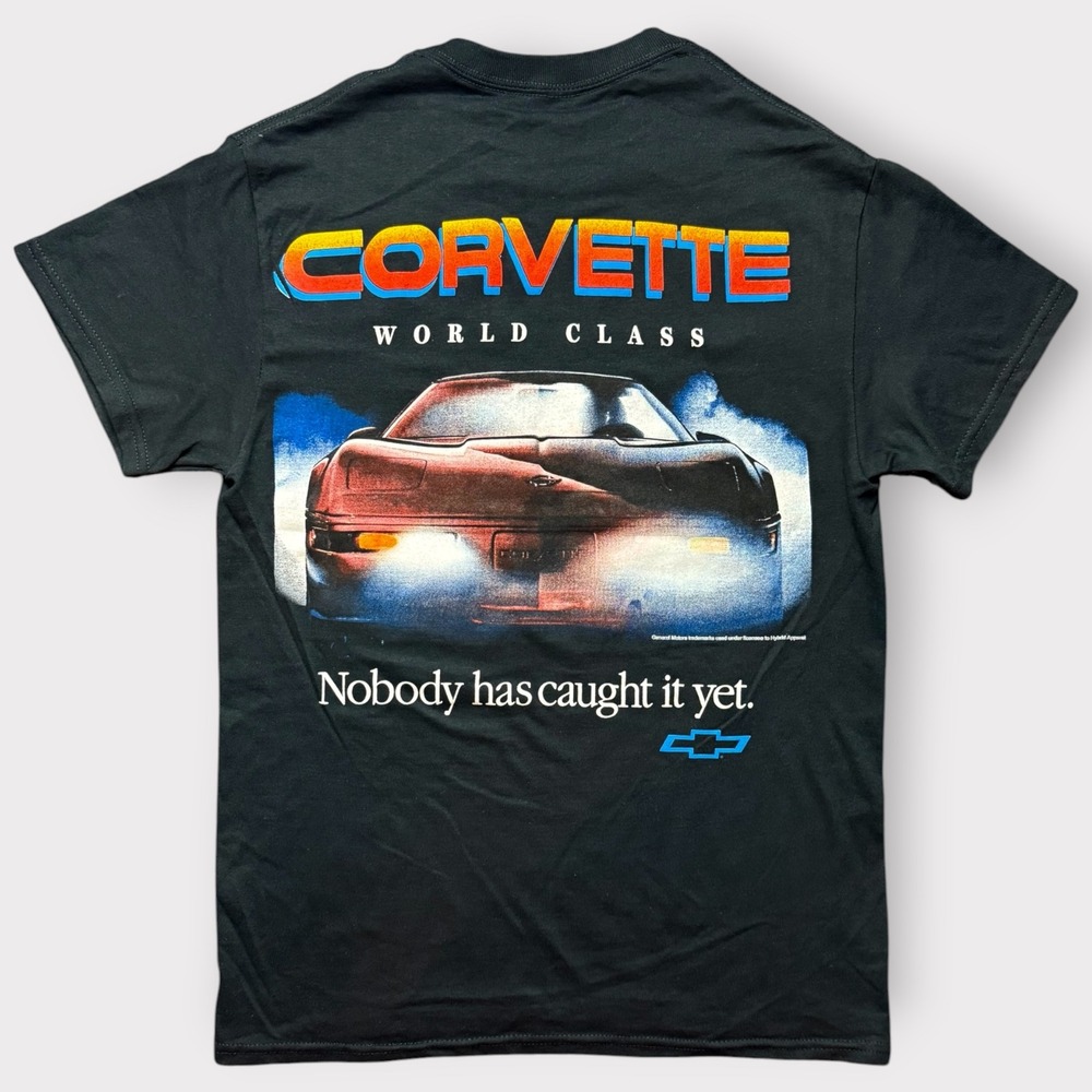 GM Corvette World Class Black Graphic T-Shirt Small Nobody Has Caught It Yet C4